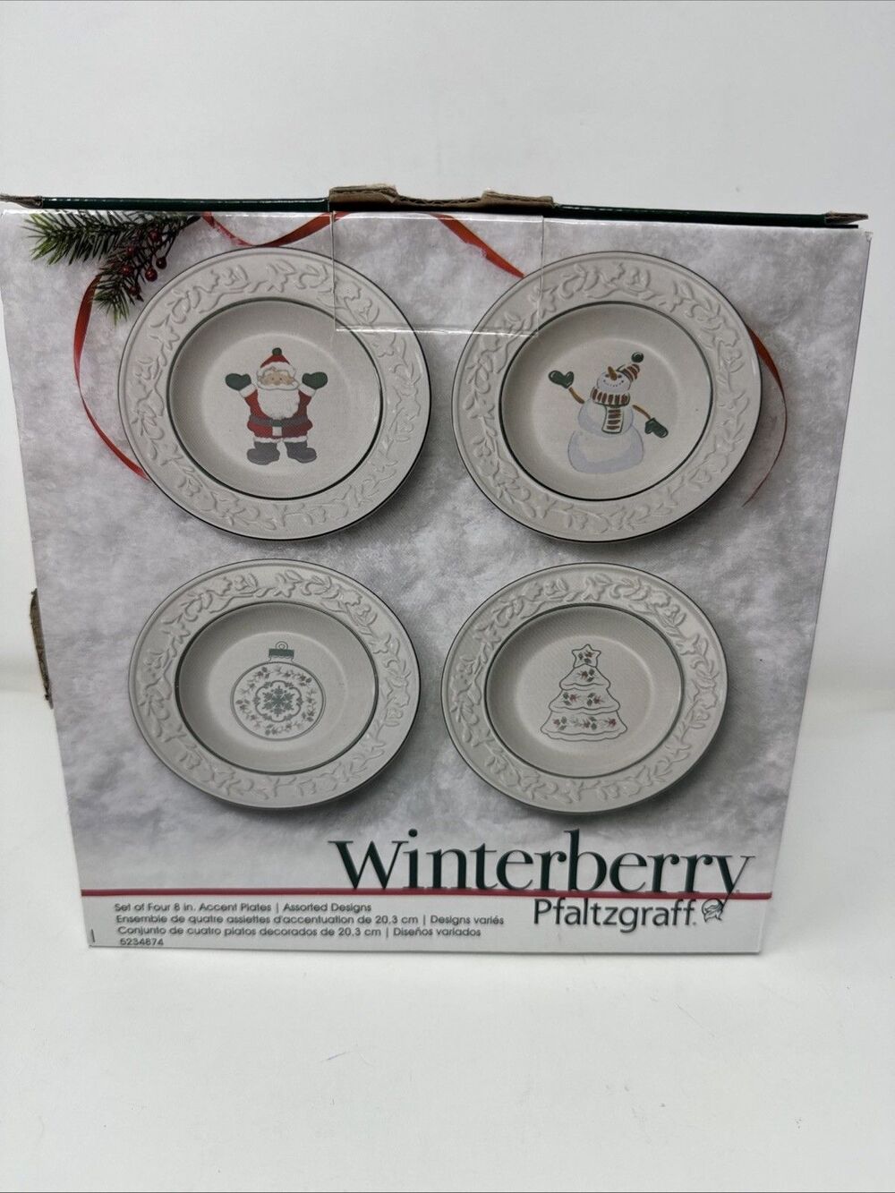 Pfaltzgraff Winterberry Set of 4 Accent 8" Plates Christmas Designs Holiday NEW